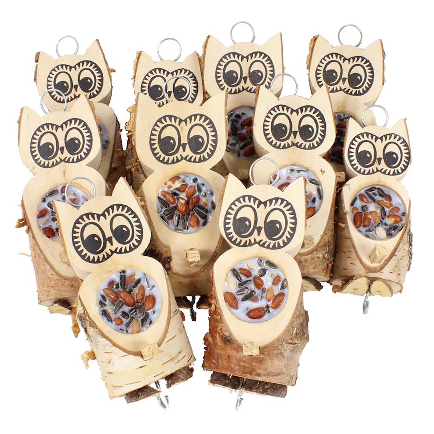 SPARPAKET - 10 kleine Futtereulen mit einem Futterloch aus Vogelfutter und Rindertalg